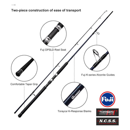 Noeby-Shore Jigging Heavy Game Fishing Rod, Fuji Guide Lure Weight Max 200g Long Cast Spinning Rods, 2.59m, 2.75m, 3.05m