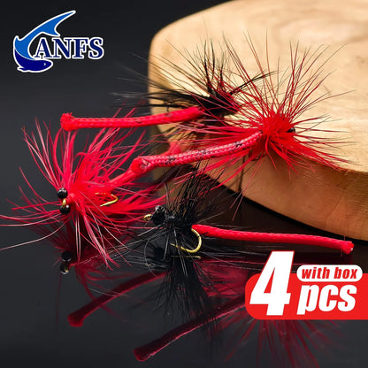 ANFS 4pcs Fly Fishing Flies with Storage Box ,Fly Fishing Lure Bait for Trout,Hand Made Fly Fishing Kit