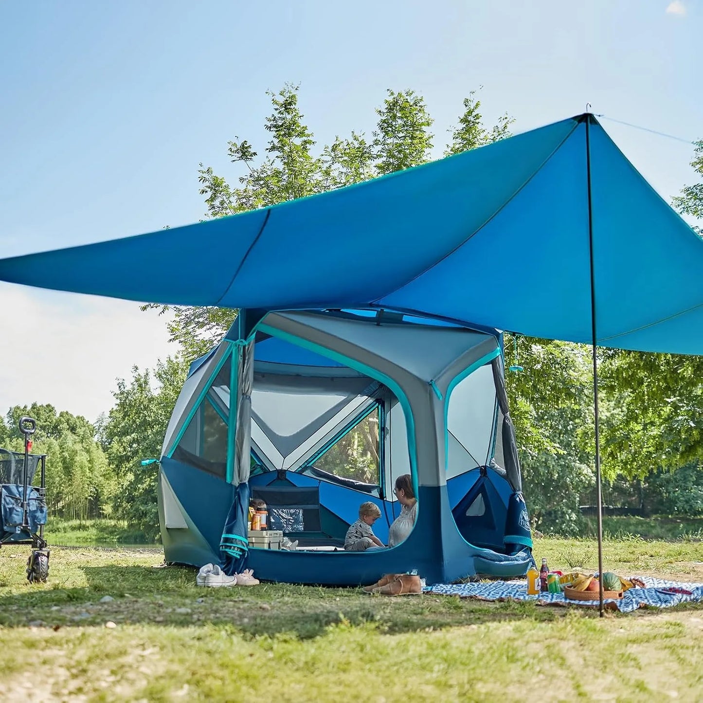 Instant Pop Up Cabin Tent for 4 6 8 People 60 Second Setup Weather Resistant with Rain Fly Carry Bag