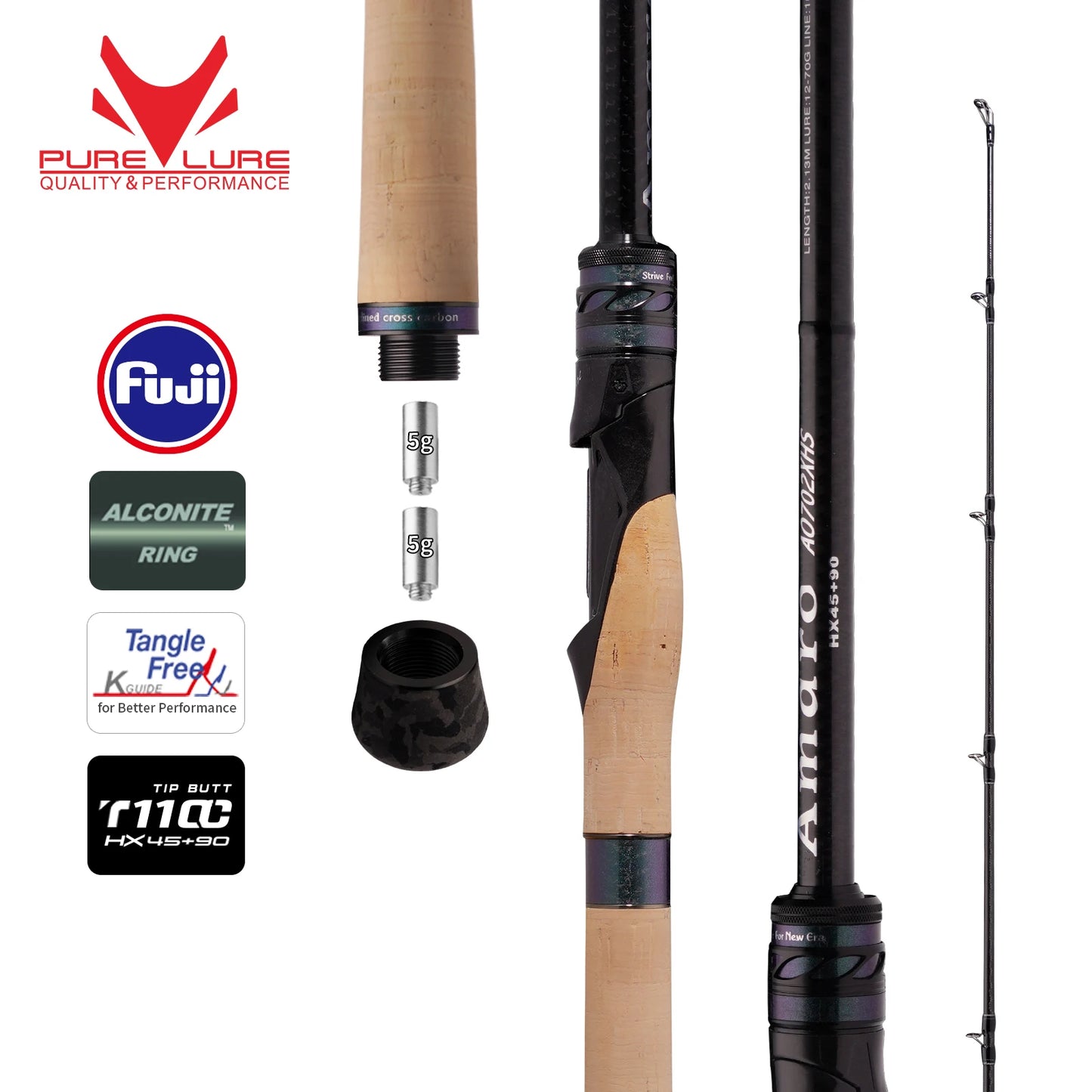 PURELURE Amaro Pro 10-80g 8ft Spinning Rod For Bass High Carbon Long Throwing Fishing Rod In FUJI Accessories Travel Casting