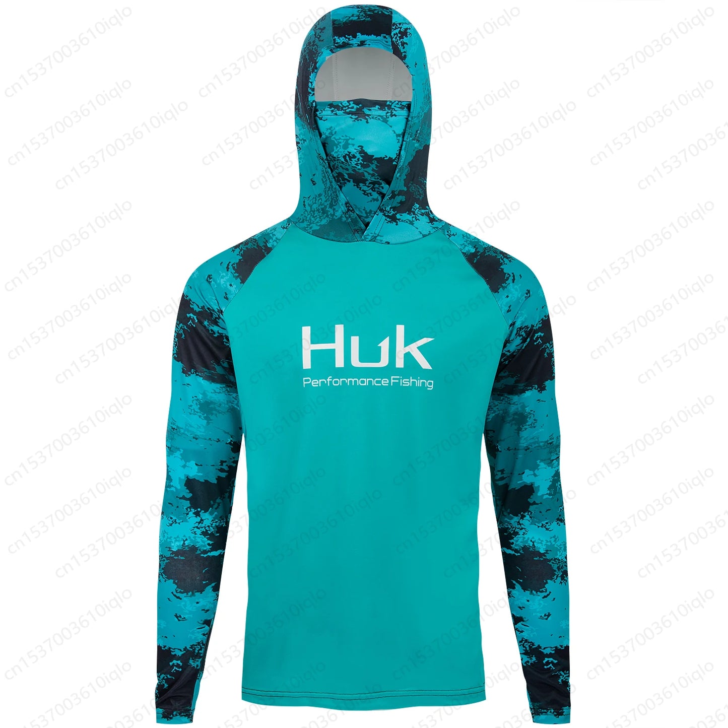 HUK UPF 50+ Long Sleeve Hooded Face Cover Fishing Shirts Quick Dry Sweatshirts Breathable UV Protection Men Fishing Jerseys