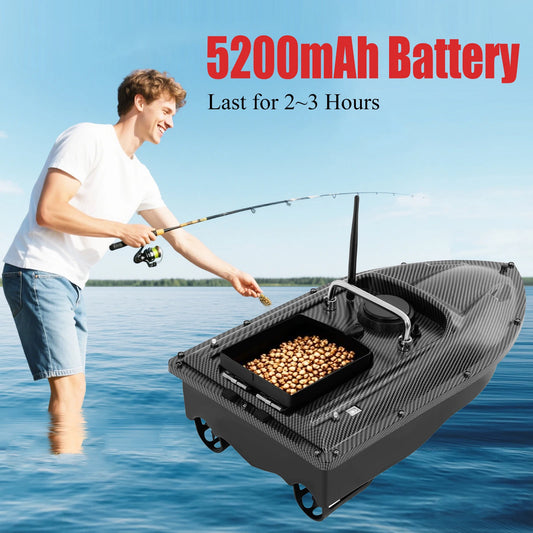 1.5kg Load RC Bait Boat, 500M Cruise Control, 5200mAh Battery 2~3H Runtime, LED Lights, Low Power Alert, for Carp Fishing, Black