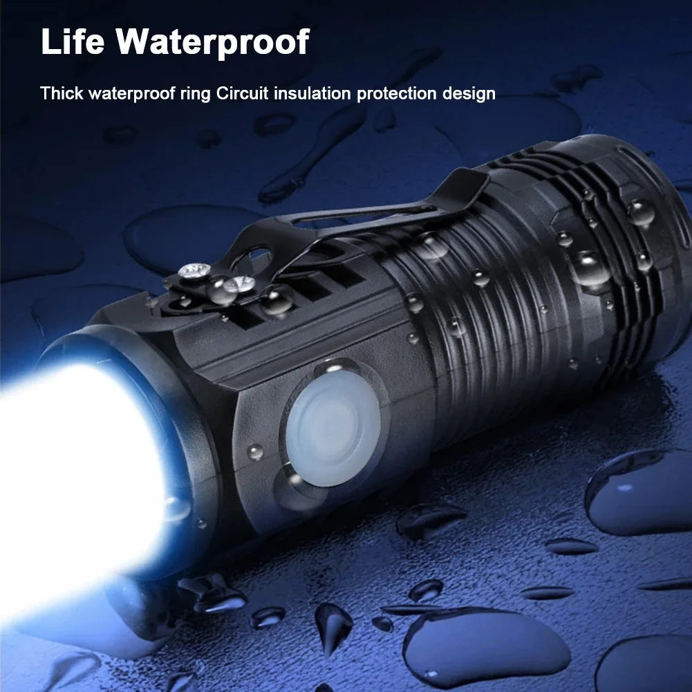 Mini LED Flashlight USB C Rechargeable IPX4 Waterproof Small Flashlights 3 Light Modes Hat Clip Light for Camping EDC Night Ride