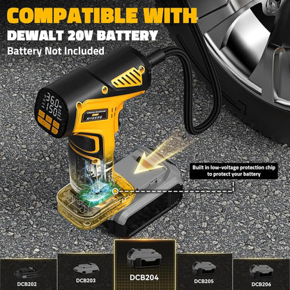 150PSI Tire Inflator Portable Air Compressor Cordless for Dewalt 20V Battery, Car Tire Pump with Digital Gauge & LED Light for
