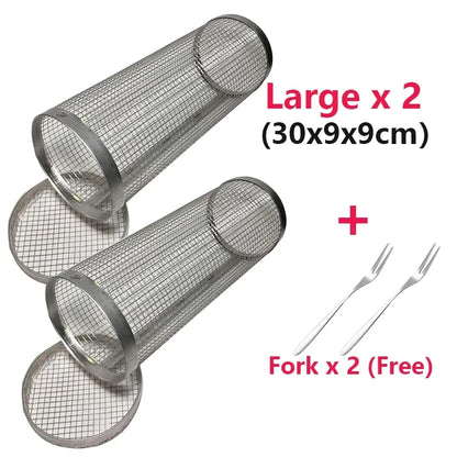 Rolling Bbq Basket- Greatest Grilling Basket Ever, Round Stainless Steel Grill Mesh, Camping Barbecue Rack For Vegetables,Fish