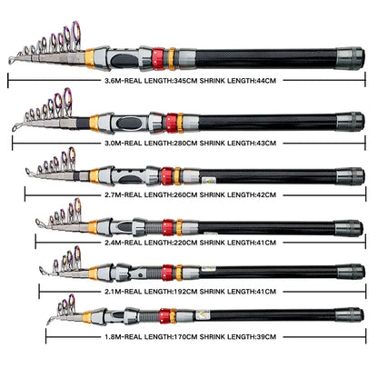 GHOTDA Light Telescopic Fishing Rod Portable Short Spinning Rods Carbon Fiber Super Hard 1.8M 2.1M 2.4M 2.7M 3.0M 3.6M