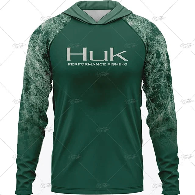 HUK Fishing Apparel Long Sleeve Hooded T-shirt Tops Sun Protection Fish Shirt Camisa De Pesca Breathable Hoodie Fishing Clothing