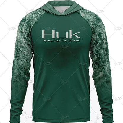 HUK Fishing Apparel Long Sleeve Hooded T-shirt Tops Sun Protection Fish Shirt Camisa De Pesca Breathable Hoodie Fishing Clothing