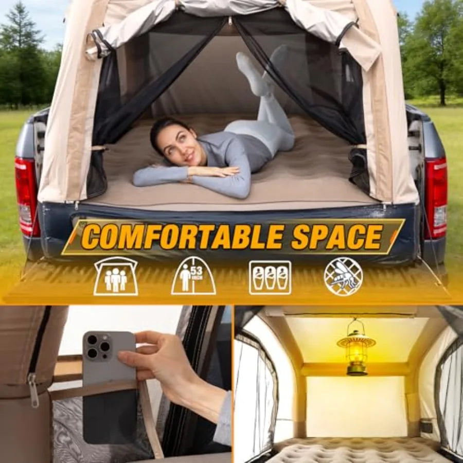 Electric Inflatable Truck Bed Tent with Mattress Waterproof PU2000mm with Air Pump Pickup Truck Tent Fits 5.5-6.7FT Full Size S