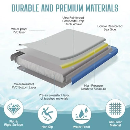 Inflatable Floating Dock for Pool Lake Beach Ocean, PVC Non-Slip Surface, Gray, Ultra-Stable Air Dock Platform with Rope Ladder