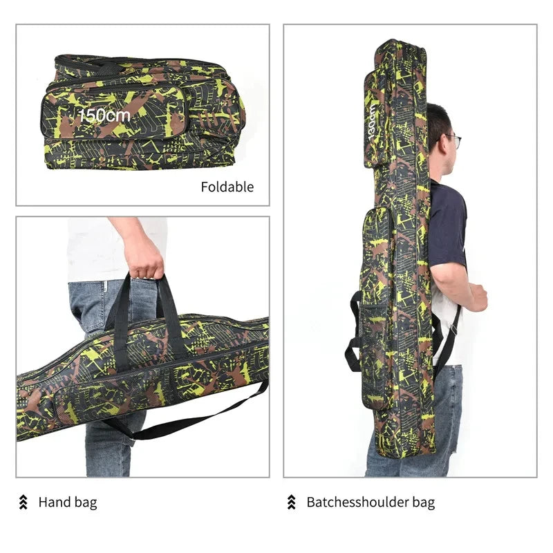 1.3m/1.5m double-layer foldable big belly sea fishing bag, outdoor storage fishing kit, double shoulder fishing rod bag