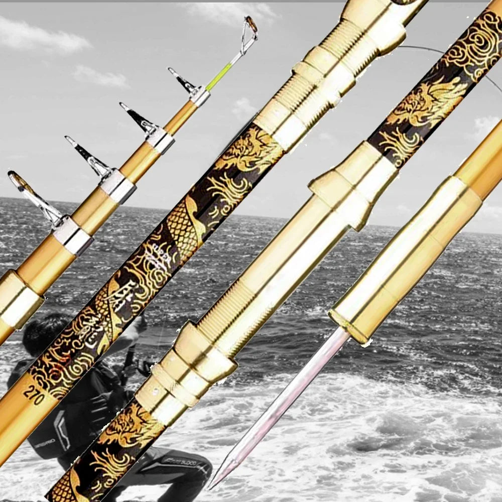 Professional Carp Fishing Rod Metal 2.1m-3.6m Gold Glass Fiber EVA Handle Telescopic Spinning Rods Fishing Weight 5kg Sea River