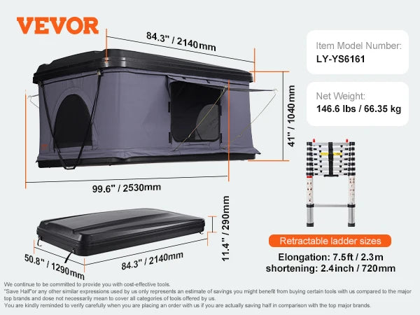 SucceBuy Rooftop Tent Hard Shell Roof Top with Telescopic Ladder Thick Mattress Waterproof Windproof for Jeep Van Pickup Truck