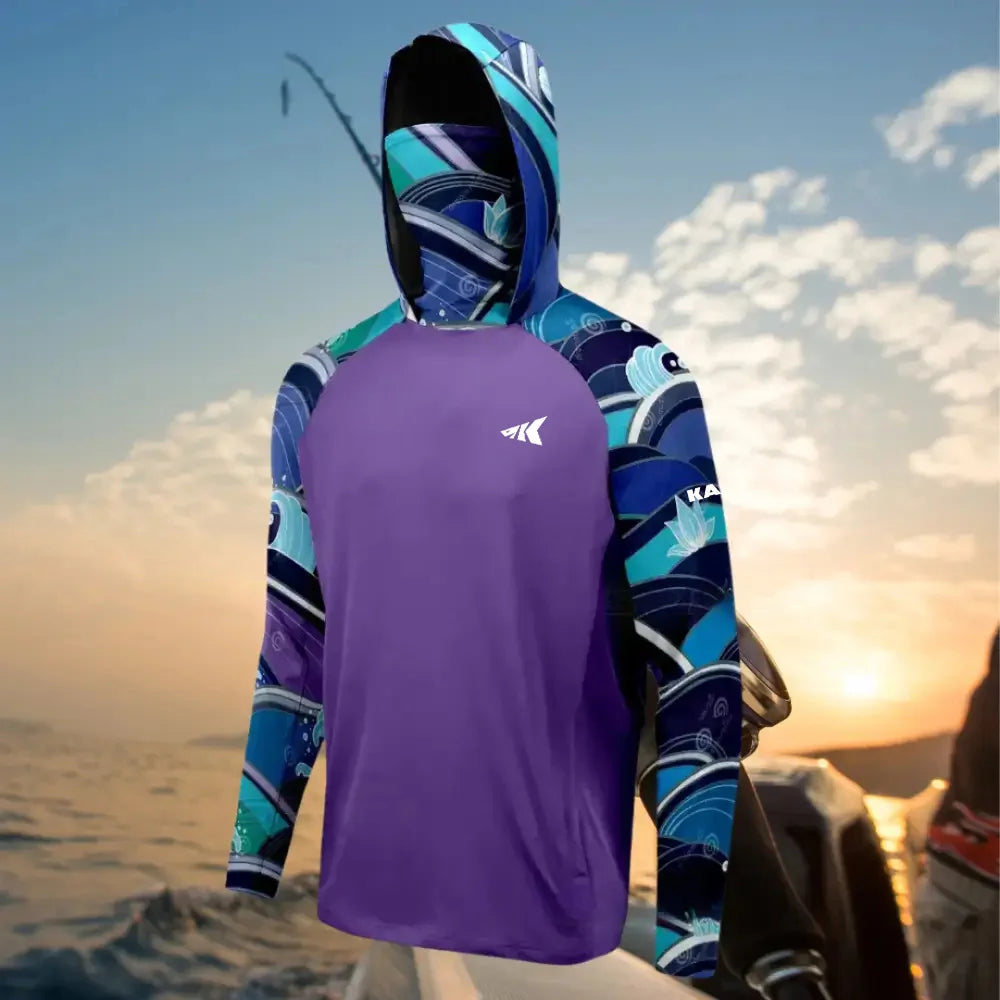 Camo Grey.Men's Pro Fishing Sun Hooded Jersey.UPF50+ Quick Dry Breathable Moisture Wicking Outdoor Camo Top Camo Grey
