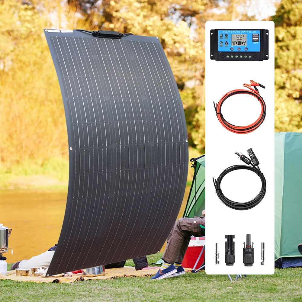 Solar panels 100W 200W 300W 400W Solar Panel Kit or 18V Flexible Mono Photovoltaic Solar plate Power 12V 24V camping car