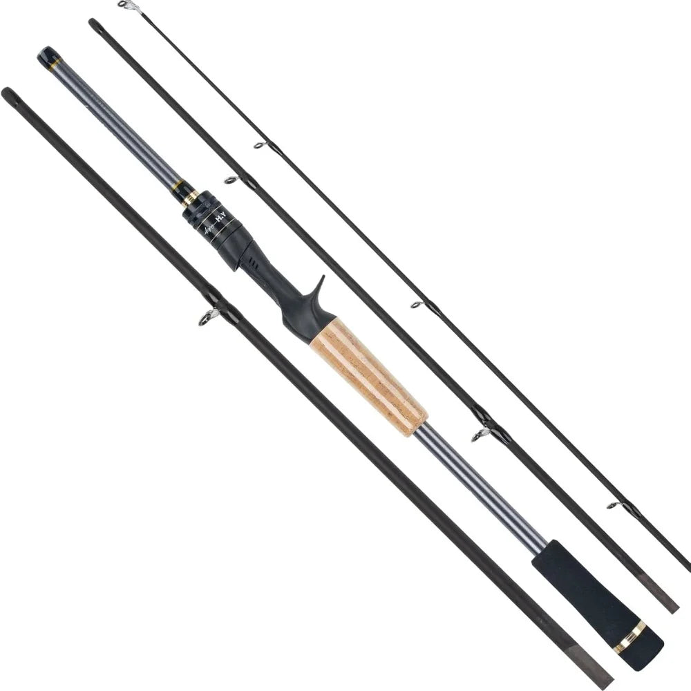 1.98m 2.1m Lure Rod Travel Fishing Rod 4 Section 100% Hight Carbon 4-25g Power Spinning Casting Rod Ultra-Short Portable