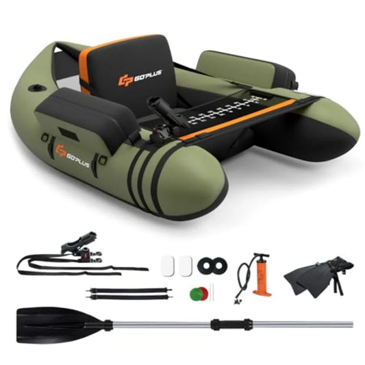 Inflatable Float Tube Fishing Belly Boat with Fish Ruler Pump Storage Bag Adjustable Straps Fishing Float Tube for Angling 350L