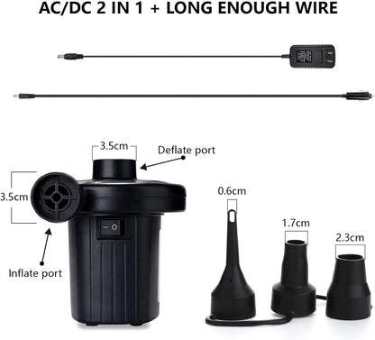 Portable Quick-Fill AC DC Electric Air Pump for Inflatables, Mattress, Pool Toys with Nozzles