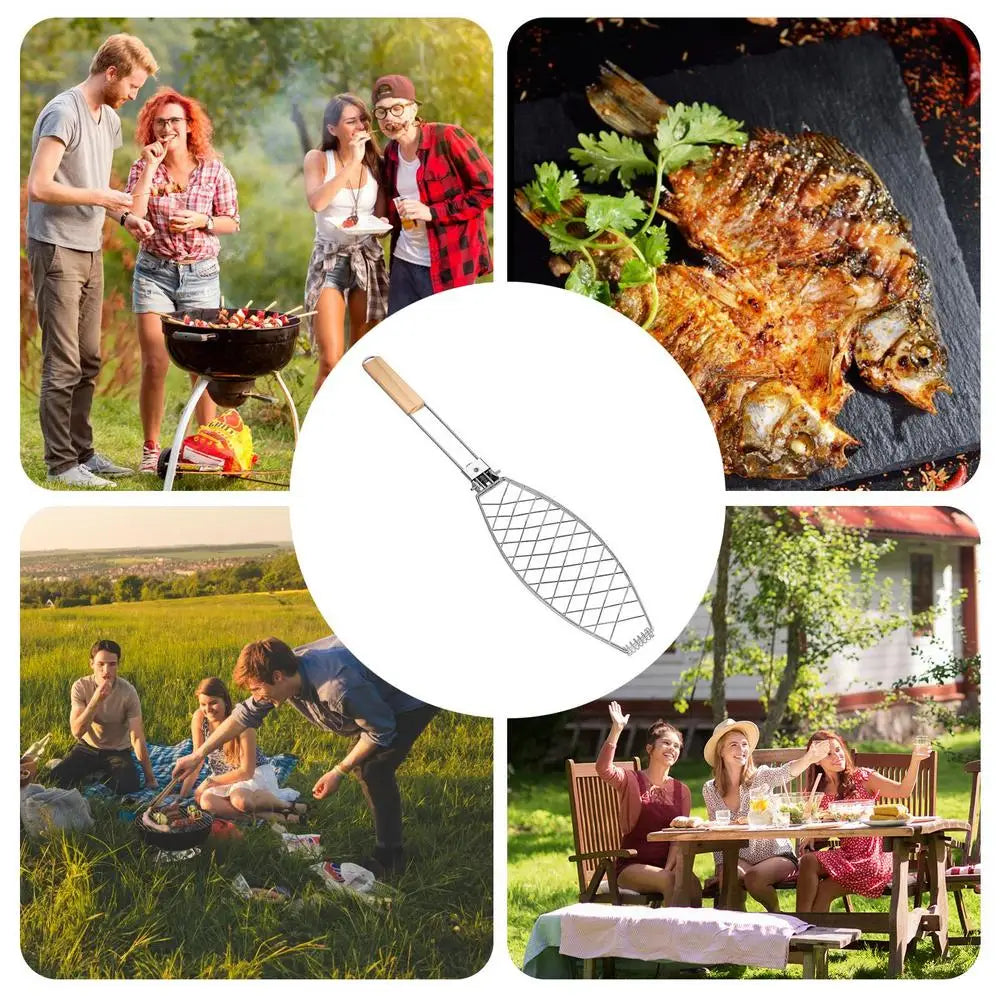 F2 BBQ Grilling Basket Foldable Large Grilling Rack For Barbecue Fish Portable Fish BBQ Grill Basket Anti-Scalding Grill Basket