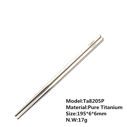 Tiartisan Titanium Square Chopsticks Titanium Sushi Hashi Chinese Japanese Chopsticks 1 Pair 195mm/230mm For Outdoor Picnic