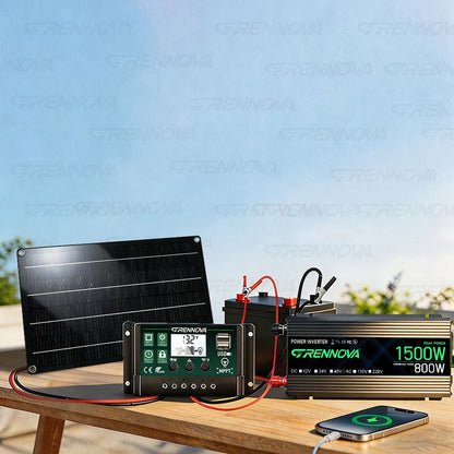 Solar Power System Kit 1500W Inverter 12V To 110V 220V 50W Panel 60A Controller for Charging Phone Powering Coolers Camping Gear