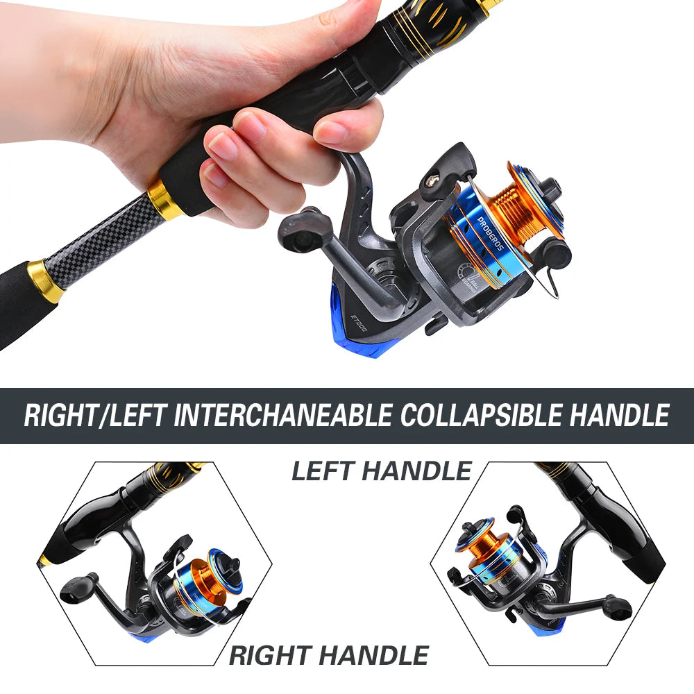 PROBEROS 1.5m-2.4m Fishing Rod and Reel Combo Kit Spinning Fishing Reel and Spinning Rods Fishing Line Lure Bag Hooks Full Set