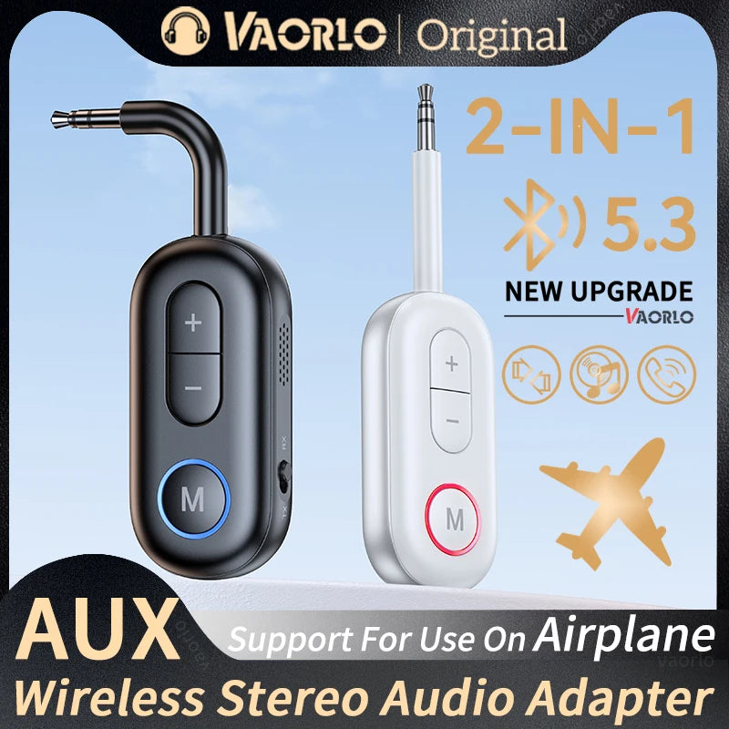2 In 1 Bluetooth 5.3 Audio Receiver Transmitter Hifi Stereo Wireless Adapter 3.5MM AUX With Mic For Car Airplane TV PC Speaker