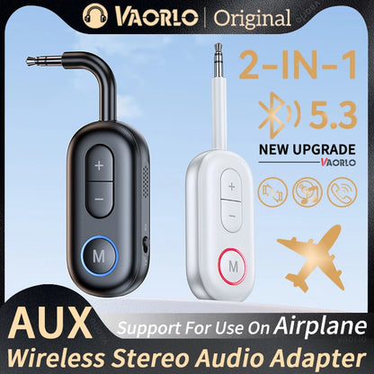 2 In 1 Bluetooth 5.3 Audio Receiver Transmitter Hifi Stereo Wireless Adapter 3.5MM AUX With Mic For Car Airplane TV PC Speaker