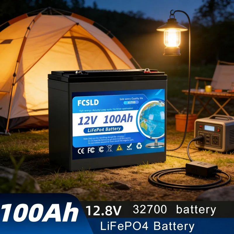 LiFePO4 New 12V 100Ah Battery Capacity Built-in 200A BMS 6000 Deep Cycles Perfect for Camping Solar Home Backup