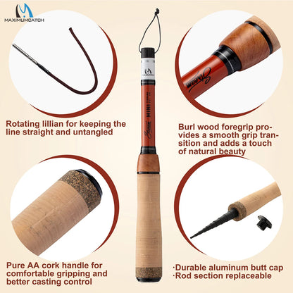 Maximumctach Stream 5FT/6FT Mini Tenkara Fly Fishing Rod 6:4 Action 10/12Sec Telescoping Travel Tenkara Fly Rod with Extra Tip