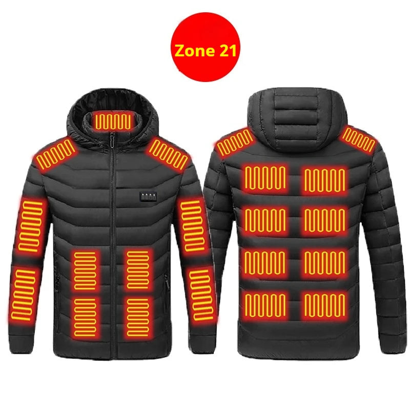 21 Areas Heated Jacket Men Casual Ski Cold-proof Thermal Padded Motorcycle Jacket Women's USB Electric Smart Self-heating Clothe