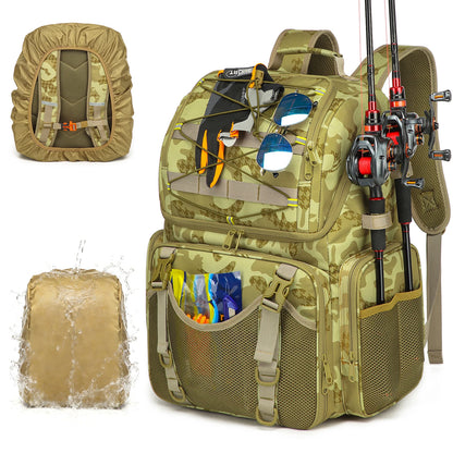 Fishing Backpack 45L Cooler Fishing Tackle Storage Bag with Rod Holders & Rain Cover Camping Hiking Outdoor Multifunctional Bag