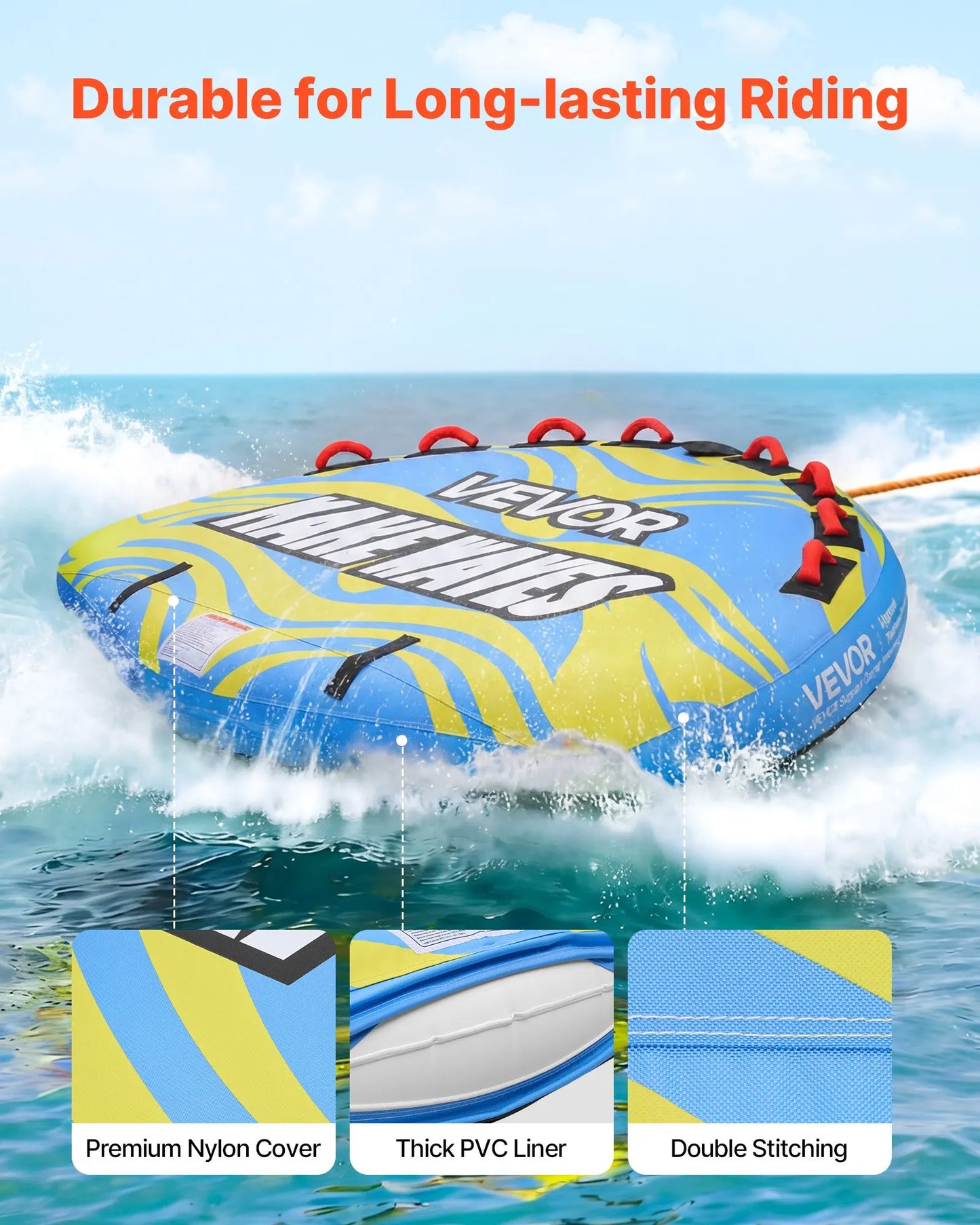 Towable Tube For Boating, 4 Riders Inflatable Boat Tubes And Towables, 680 Lbs Capacity Water Sport Towable Tube For Boat To