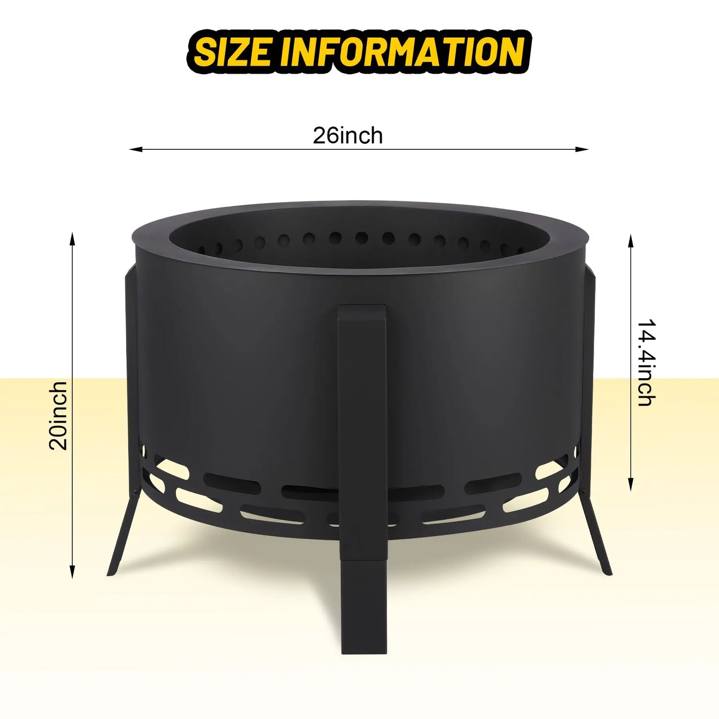 26-Inch Portable Smokeless Fire Pit with Fire Poker, Lightweight Outdoor Bonfire Stove, Durable Carbon Steel Firepit