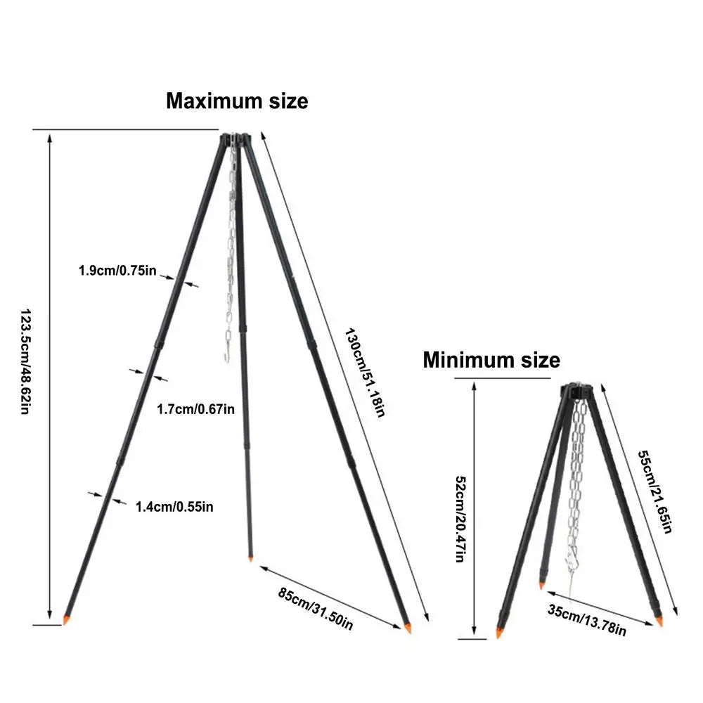 Camping Tripod Stand Heavy Duty Tripod Rack For Camping Cooking Grill Supplies Camping Campfire Tripod With Chain For Family