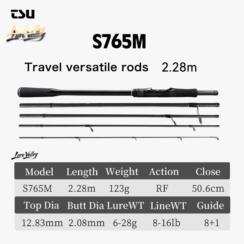 TSURINOYA Travel Fishing rod LURE VALLEY 5 Section 1.98m 2.08m 2.28m 2.44m 2.7m FUJI SIC+A Guide Action RF Spinning Casting Rod