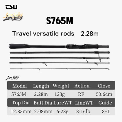 TSURINOYA Travel Fishing rod LURE VALLEY 5 Section 1.98m 2.08m 2.28m 2.44m 2.7m FUJI SIC+A Guide Action RF Spinning Casting Rod