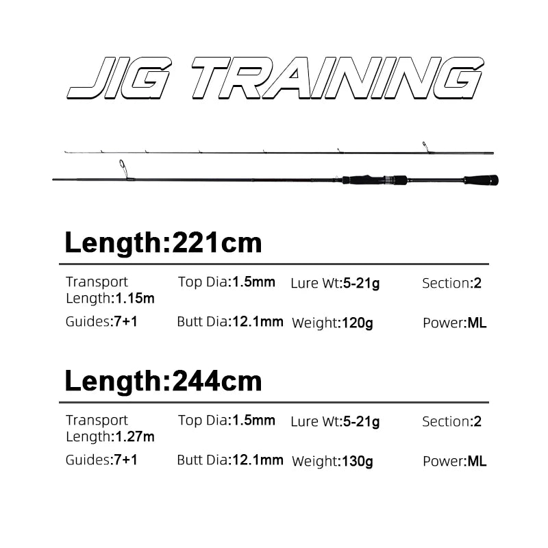 MIFINE JIG TRAINING SPIN Fishing Rod Lure Weight 3-14g/5-21G/ 7-28g/10-42g/12-56g/20-85g Fast Hollow Tip Bass Pike Spinning Rods