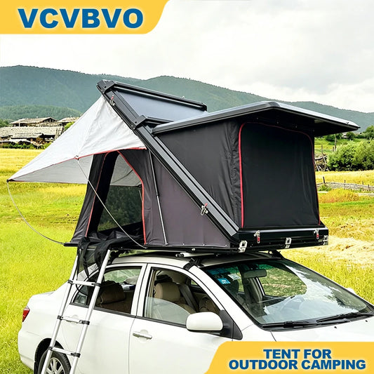 Car Camping Trailer with Built-in Tent, Self-driving, Outdoor Sunshade, Roof Sunshade, Camping Caravan Rainproof and Windproof