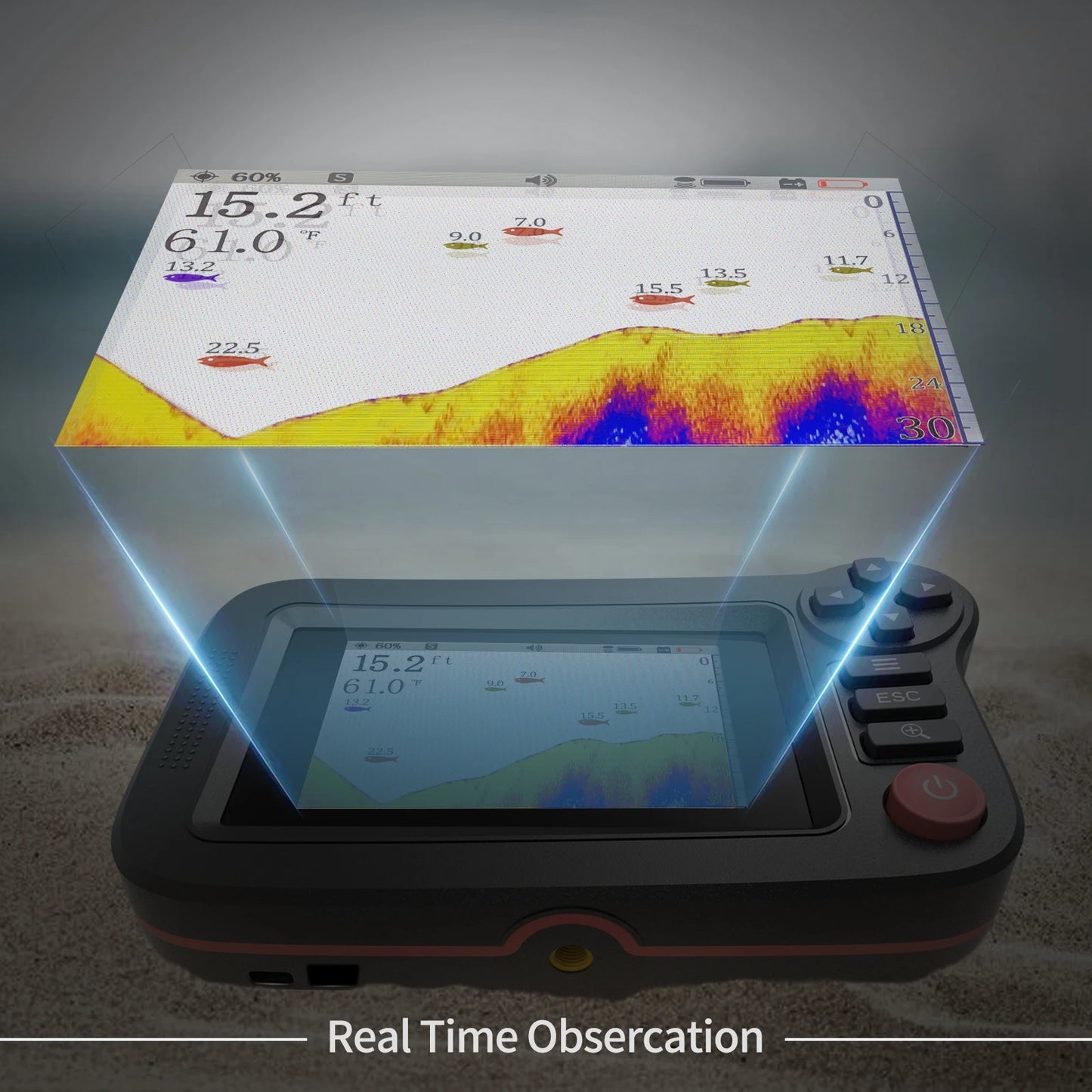 FindFish 200M Portable Fish Finder Transducer Sonar Sensor Water Depth Finder LCD Screen Echo Sounder Fishfinder with Fish