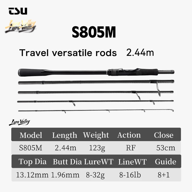 TSURINOYA Travel Fishing rod LURE VALLEY 5 Section 1.98m 2.08m 2.28m 2.44m 2.7m FUJI SIC+A Guide Action RF Spinning Casting Rod