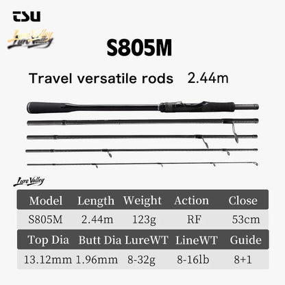 TSURINOYA Travel Fishing rod LURE VALLEY 5 Section 1.98m 2.08m 2.28m 2.44m 2.7m FUJI SIC+A Guide Action RF Spinning Casting Rod