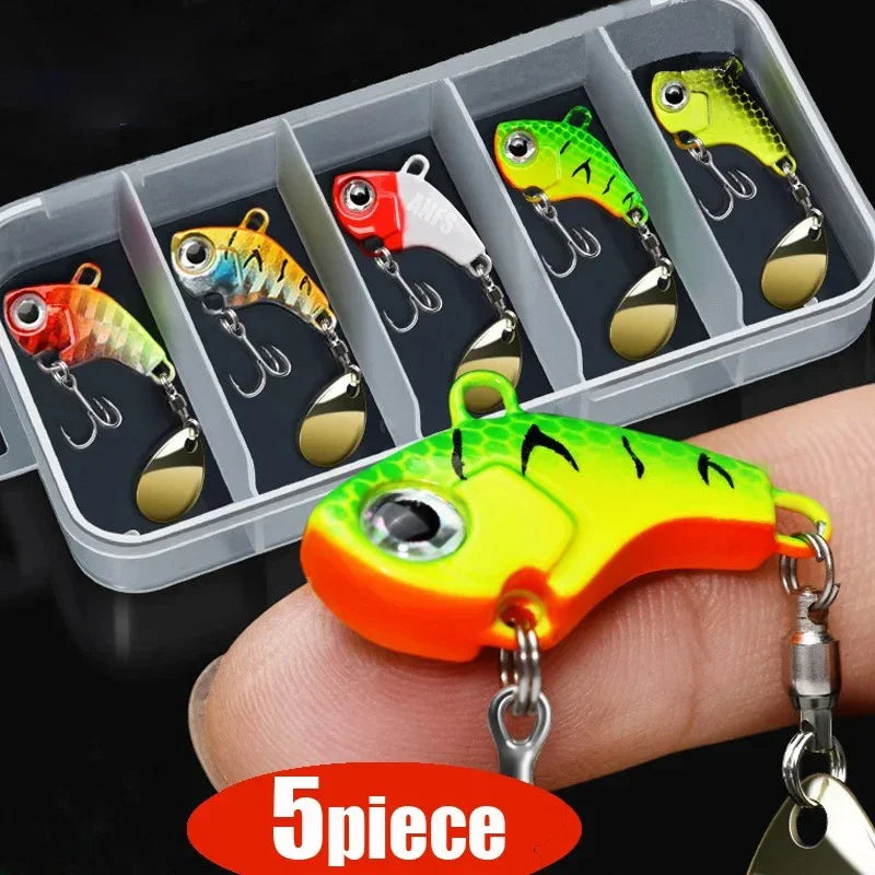 5 Pieces Fishing Lure Kit Metal VIB Artificial Bait Sinking Spinner Spoon Fishing Lures Jigs Fishing Tackle Puff Mouth Fake Bait