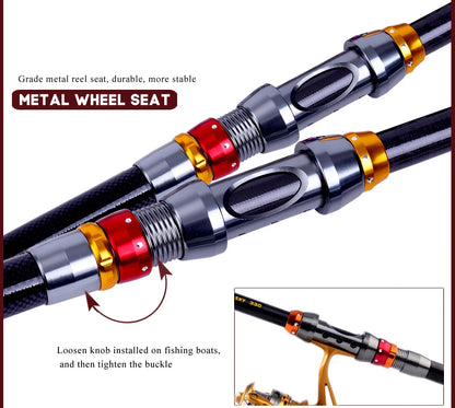Sougayilang 99% Carbon 1.8M - 3.6M Portable Telescopic Fishing Rod Blank Spinning Rods Fish Hand Fishing Tackle Sea Rod