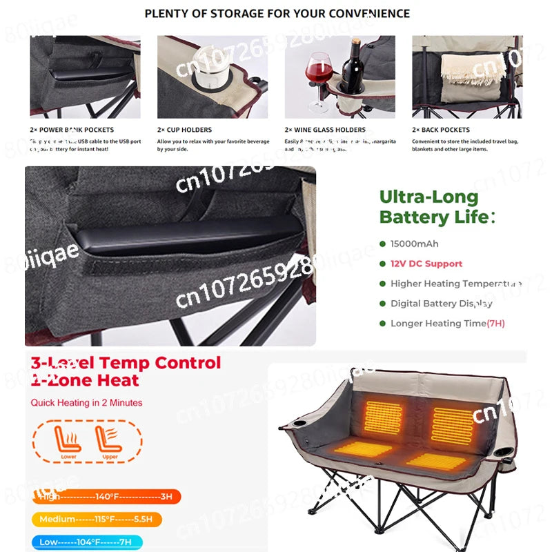 Arrival Oversized Heated Camping Chair Portable Deluxe Heated Loveseat Beach Chairs Heated Double Camping Chair