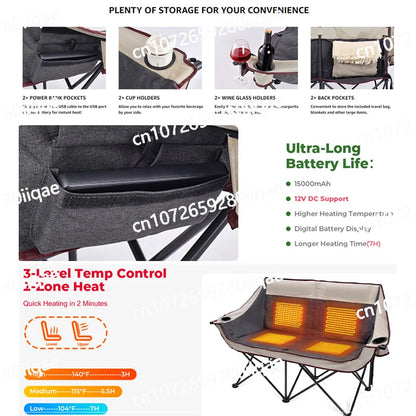 Arrival Oversized Heated Camping Chair Portable Deluxe Heated Loveseat Beach Chairs Heated Double Camping Chair