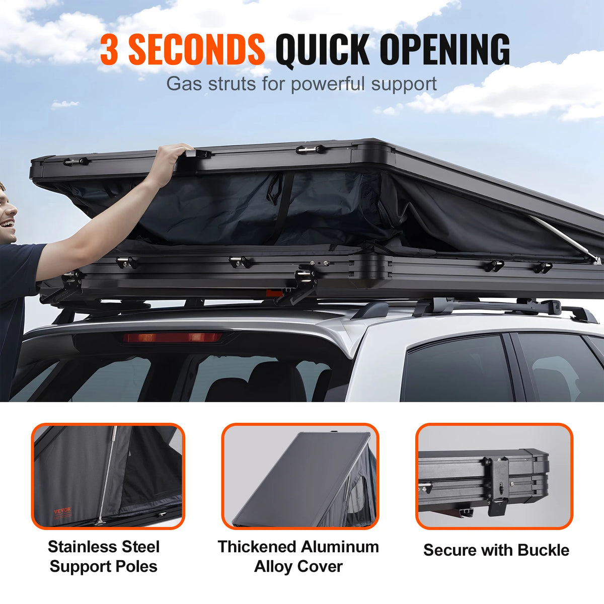 SucceBuy Rooftop Tent Hard Shell Roof Top with Telescopic Ladder Thick Mattress Waterproof Windproof for Jeep Van Pickup Truck