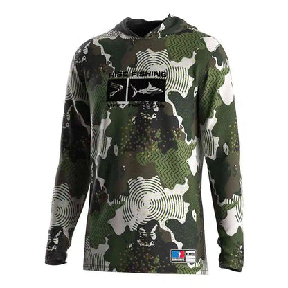 Gradient camouflage 3D printed quick drying fishing suit top fishing shirt hooded outdoor UV protection plus size men