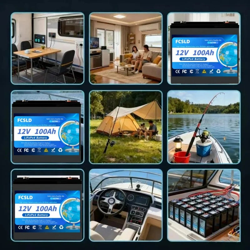 LiFePO4 New 12V 100Ah Battery Capacity Built-in 200A BMS 6000 Deep Cycles Perfect for Camping Solar Home Backup