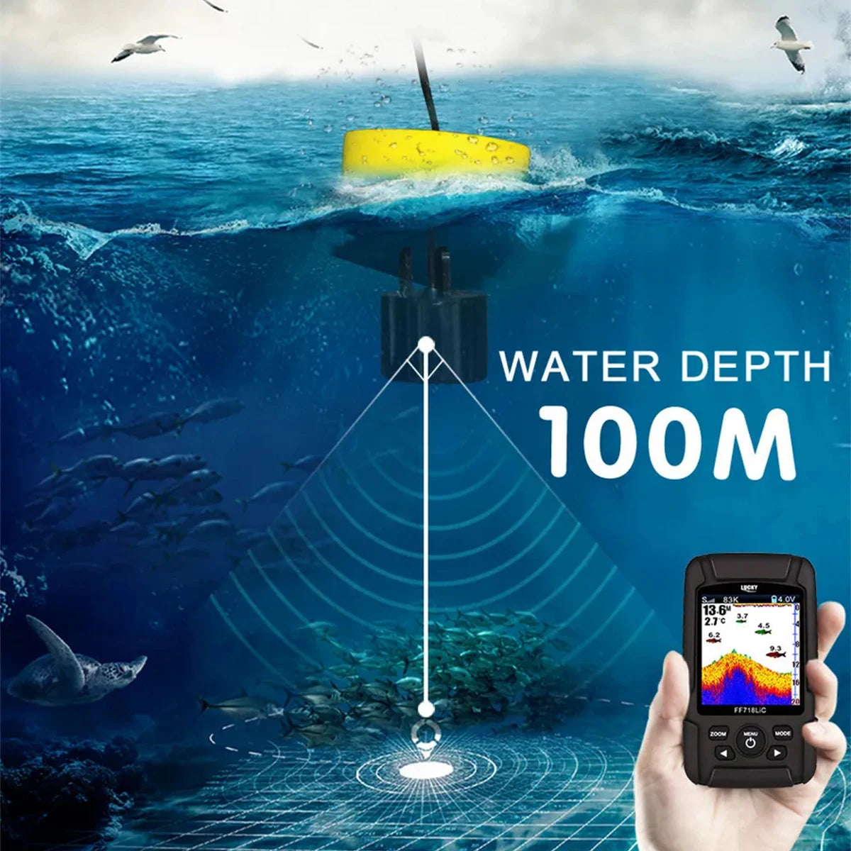 LUCKY FF718LIC Fish Finder Portable Wireless Sonar Sensor Alarm Wired Beam Sensor Depth Sounder 2-in-1 Fish Finder Fishing